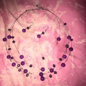 Purple layered necklace and matching earrings